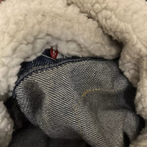 Levis Denim Jacket Womens Large Blue Sherpa Collar Trucker Snap Engineered VTG - Picture 12 of 12